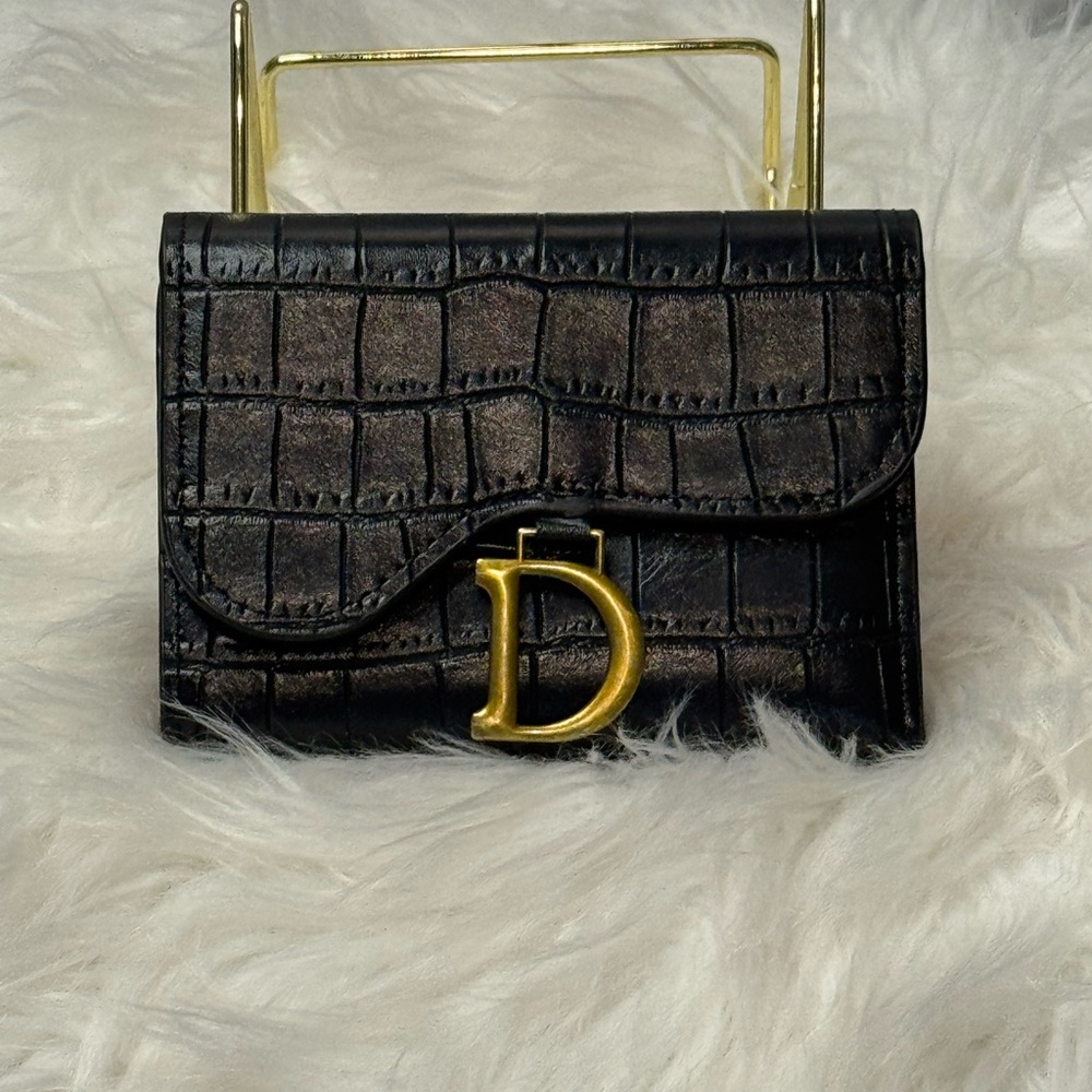 New Arrivals! Black Croc-Embossed Wallet with Gold D Accent
